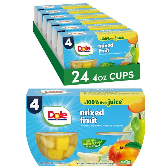 Dole Fruit Bowls Mixed Fruit in KKS1 100% Juice Snacks, 4oz 24 Total Cups, Gluten & Dairy Free, Bulk Lunch Snacks for Kids & Adults