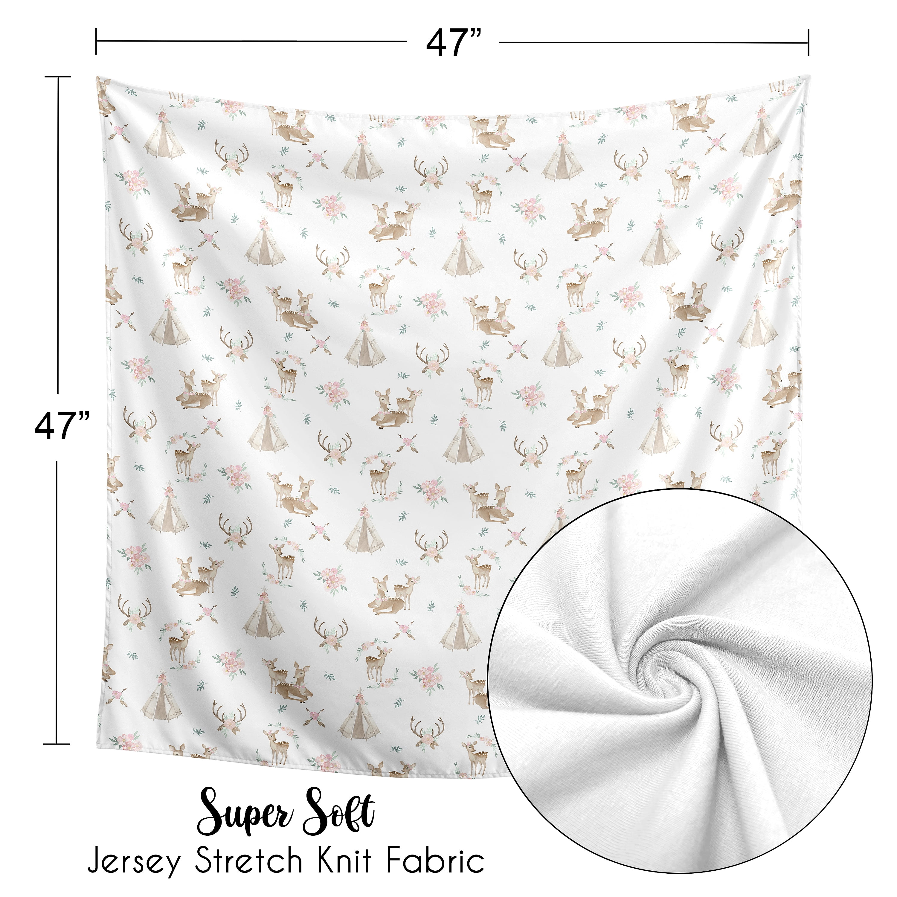Sweet Jojo Designs Deer Floral Pink Green and White Swaddle Blanket