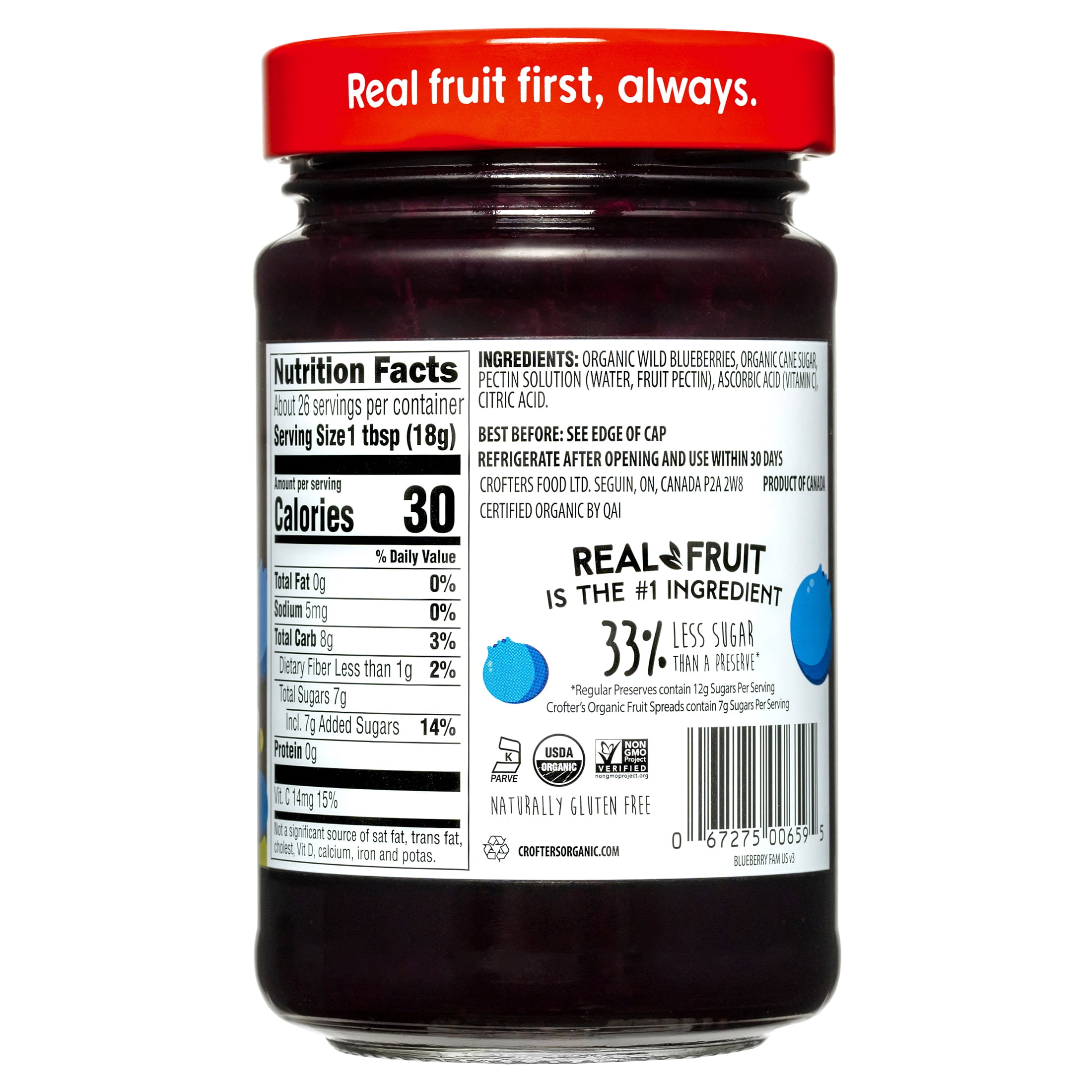 (2 pack) Crofter’s Organic Wild Blueberry Premium Fruit Spread, 16.5 oz