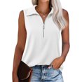 thumbnail image 2 of Summer Sleeveless Half Sleeve Solid Knit Tops Lapel Tank Vest, 2 of 6