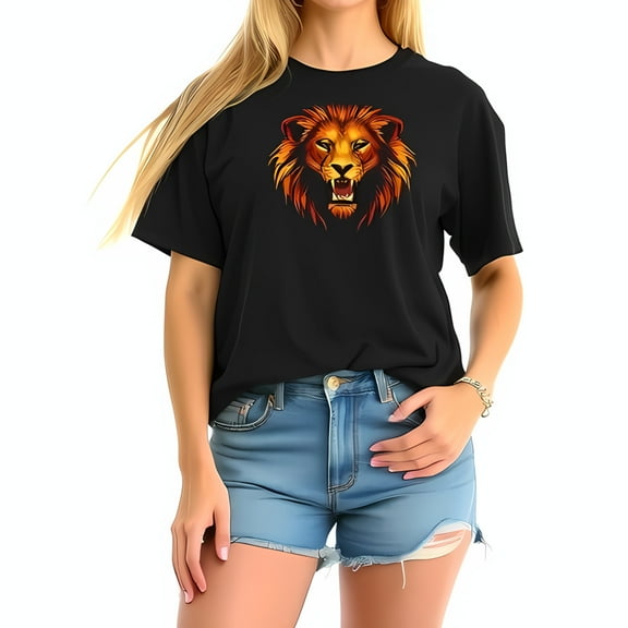 Stylish Black Oversized Cotton T-Shirt with Fiery Roaring Lion Graphic - Casual Summer Wear