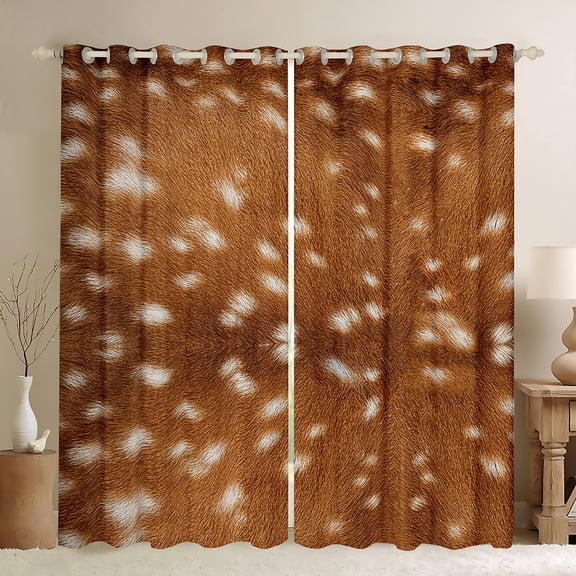 Homewish Deer Print Black Out Curtains for Teens Boys Girls,Jungle Animal Curtains Pack of 2 (42x63 Each),Brown White Bedroom Curtains,Breathable Home Decor