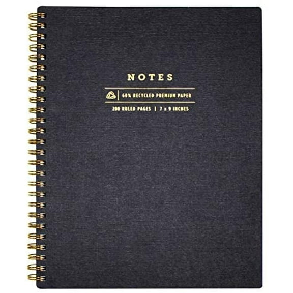 Greenroom Lined Spiral Notes Journal Lined 7" x 9" Hardcover  200 Sheets (Black)
