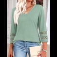 thumbnail image 4 of Blusas Elegantes e Informales de 3/4 para Mujer, Camisetas de Cuello en V A , Ropa de Verano 2025. Verde M, 4 of 7