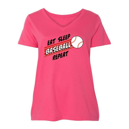 

Inktastic Eat Sleep Baseball Repeat Women s Plus Size V-Neck