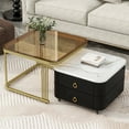 thumbnail image 2 of Modern Nesting Coffee Table, Square Metal Frame Table with Wheels and 2 Drawers, Stackable Side Table Cocktail Table with High Gloss Marble Grain Top, Floor Table, for Living Room, Bedroom, 2 of 9