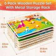 SYNARRY Wooden Peg Puzzles for Toddlers 1-3, 6-Set Animal Jigsaw Puzzles with Storage Rack, Education Toddler Puzzles Toys Gifts for 2 3 Years Boys Girls