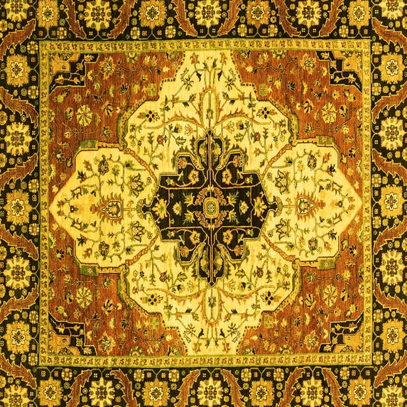 Ahgly Company Machine Washable Indoor Square Abstract Yellow Modern Area Rugs, 3' Square