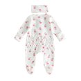 thumbnail image 2 of Cjfdfy Newborn Baby Girl Floral Footed Outfit Romper Zip Front Long Sleeve Ribbed Ruffle Trim Jumpsuit Bow Headband Infant Cute Coming Home Fall Winter Outfit, 2 of 9