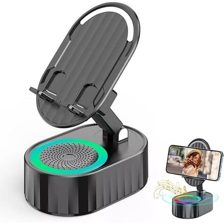 3-in-1 Phone Holder Inductive Bluetooth Speaker Holder 360°Rotating Folding Lifting Charging Treasure Holder Black