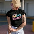 thumbnail image 2 of 100 Days Smarter, Retro Wavy Text & Rainbow Merch Gift, Black T-Shirt, XL, 2 of 5