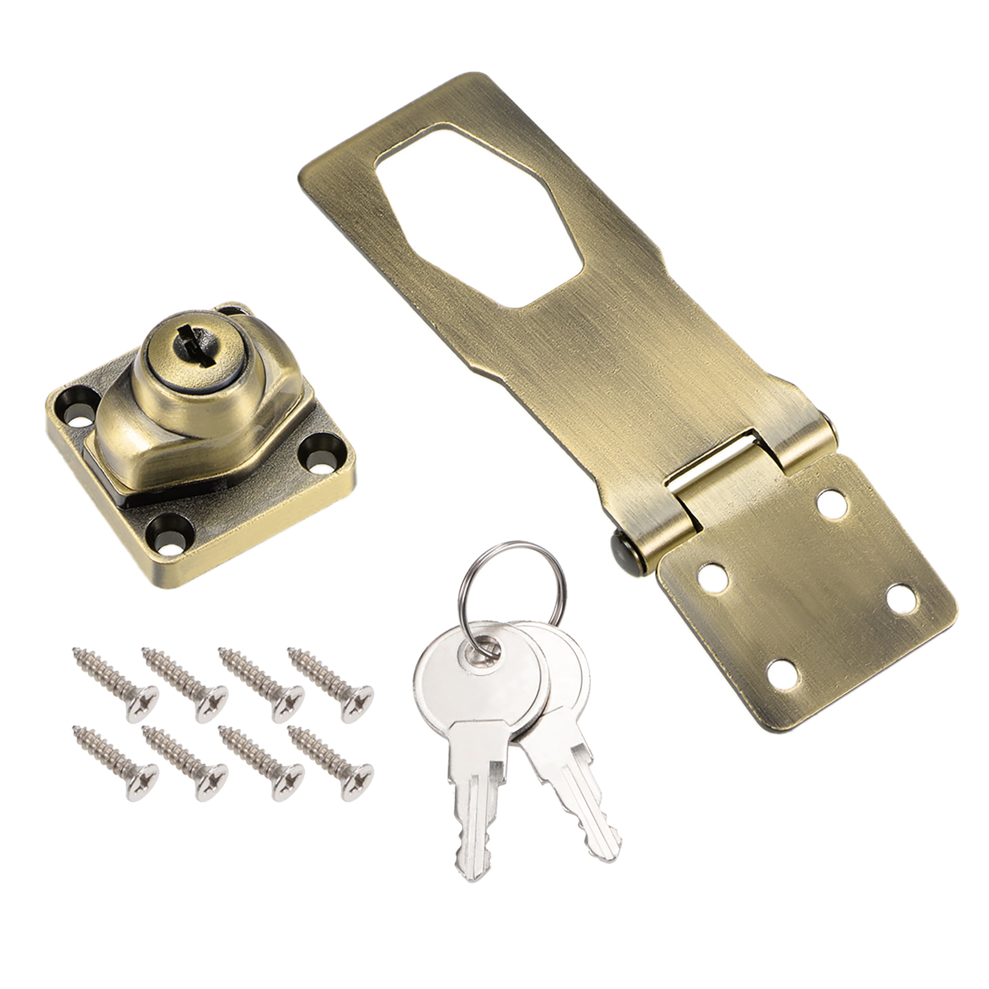 uxcell 4-inch Keyed Hasp Locks Zinc Alloy Twist Knob Keyed Locking Hasp W Screws for Door Cabinet Keyed Alike Bronze Tone 2Pcs