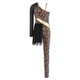 thumbnail image 3 of Raenseen Girls Kids Gymnastics Dance Outfit One Shoulder Long Sleeve Dancewear Leopard Color Block Bodysuit Jumpsuit Black 10, 3 of 5