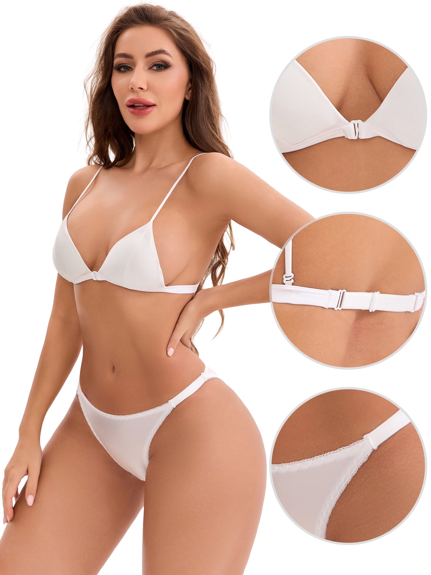 DARING DIVA Wirefree Triangle Bra Lightweight No Show Thong 2 Packs S White