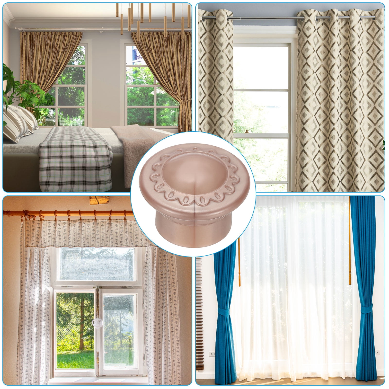 Unique Bargains Curtain Rod Ends Plastic Drapery Rail Pole Head Cap Modern Rose