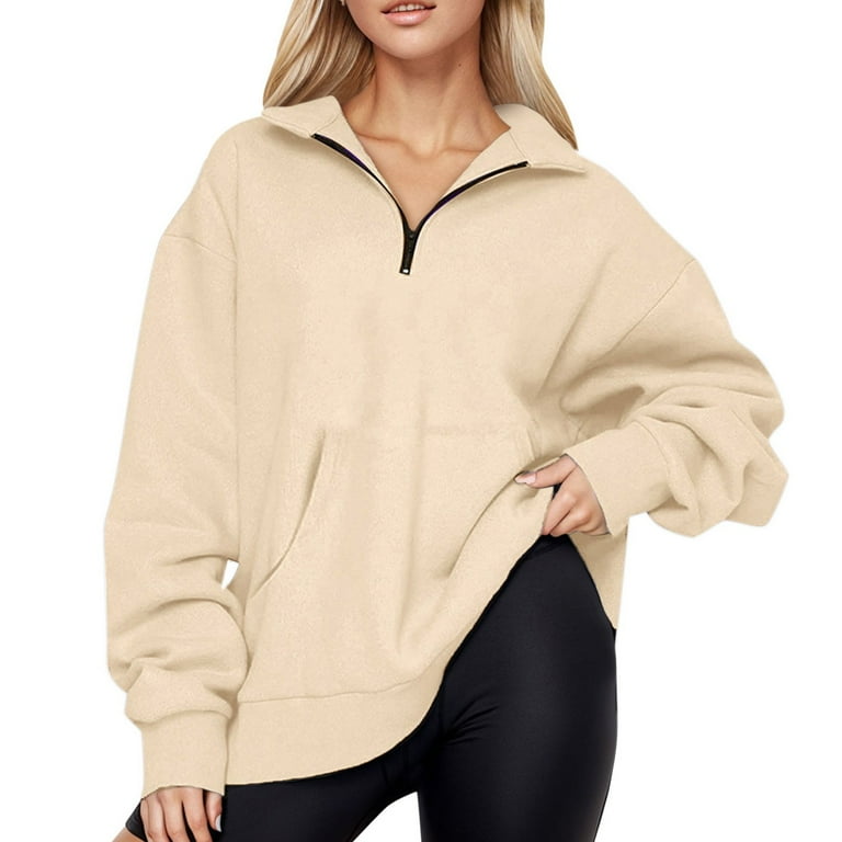 Tooayk Sweatshirt Sweatshirt for Womens Oversized Half Zip Pullover Long Sleeve Sweatshirt Quarter Zip Hoodie Sweater Teen Girls Fall Blouse Clothes with Pockets Half Zip Sweatshirt Women Hoodie Walma...