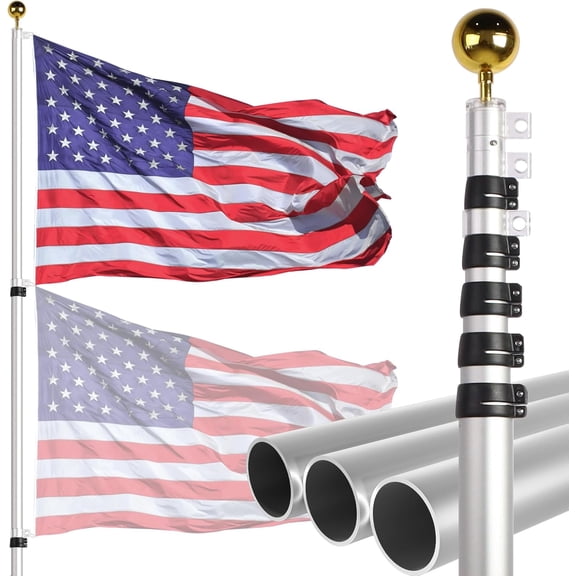 20ft Telescopic  Pole - Extra Thick Outdoor Telescoping  Poles with 3x5   for Residential or Commercial,
