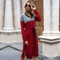 thumbnail image 3 of Color Block Sweatshirt Dress Long Sleeve Stand Collar Casual Pullover Mid Length A Line Dress S XL, 3 of 6