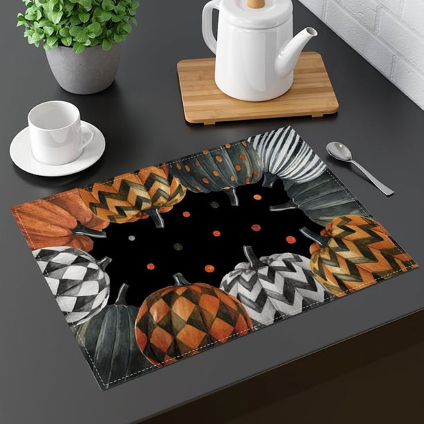 4pc Halloween Ghost Pumpkin Placemat Set Printed Linen Insulation Table Mat 11.81x17.71in