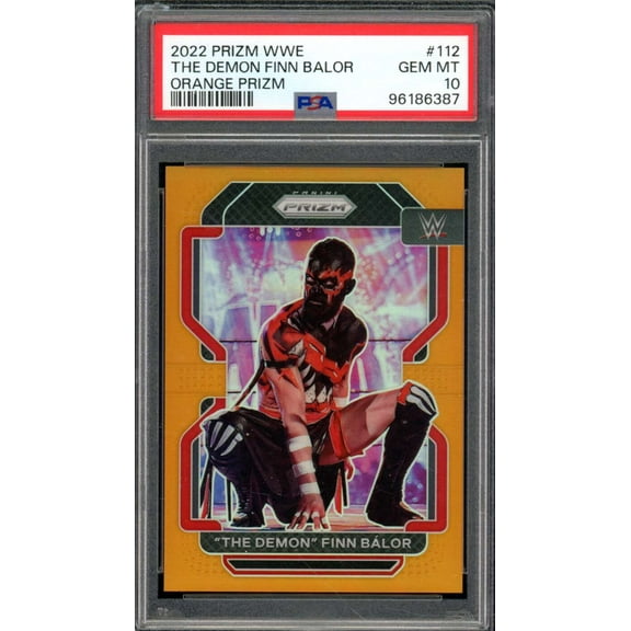 The Demon Finn Balor Card 2022 Prizm Orange Prizm (pop 3) #112 PSA 10