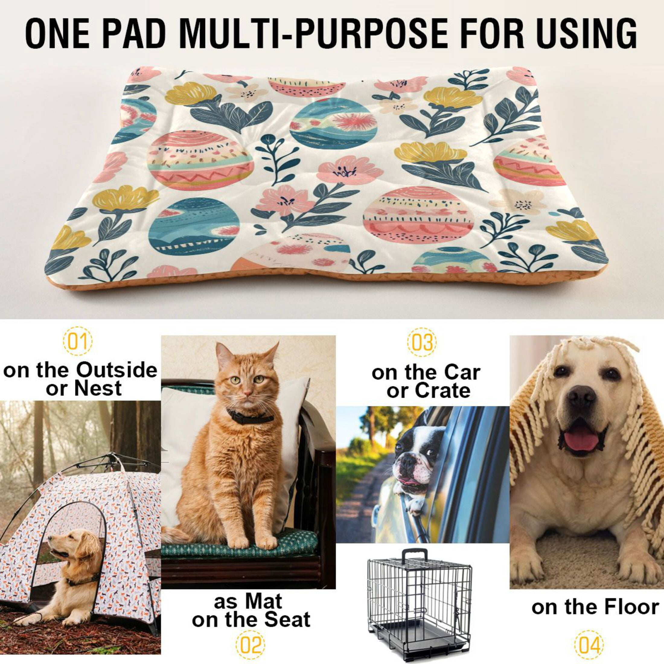 Qxltty Happy Easter Eggs Ped Pad Wear-resistant and Hard to Bite Through Sleeping Pad for Small Medium Large Dogs Winter Pet Bed 36×24in
