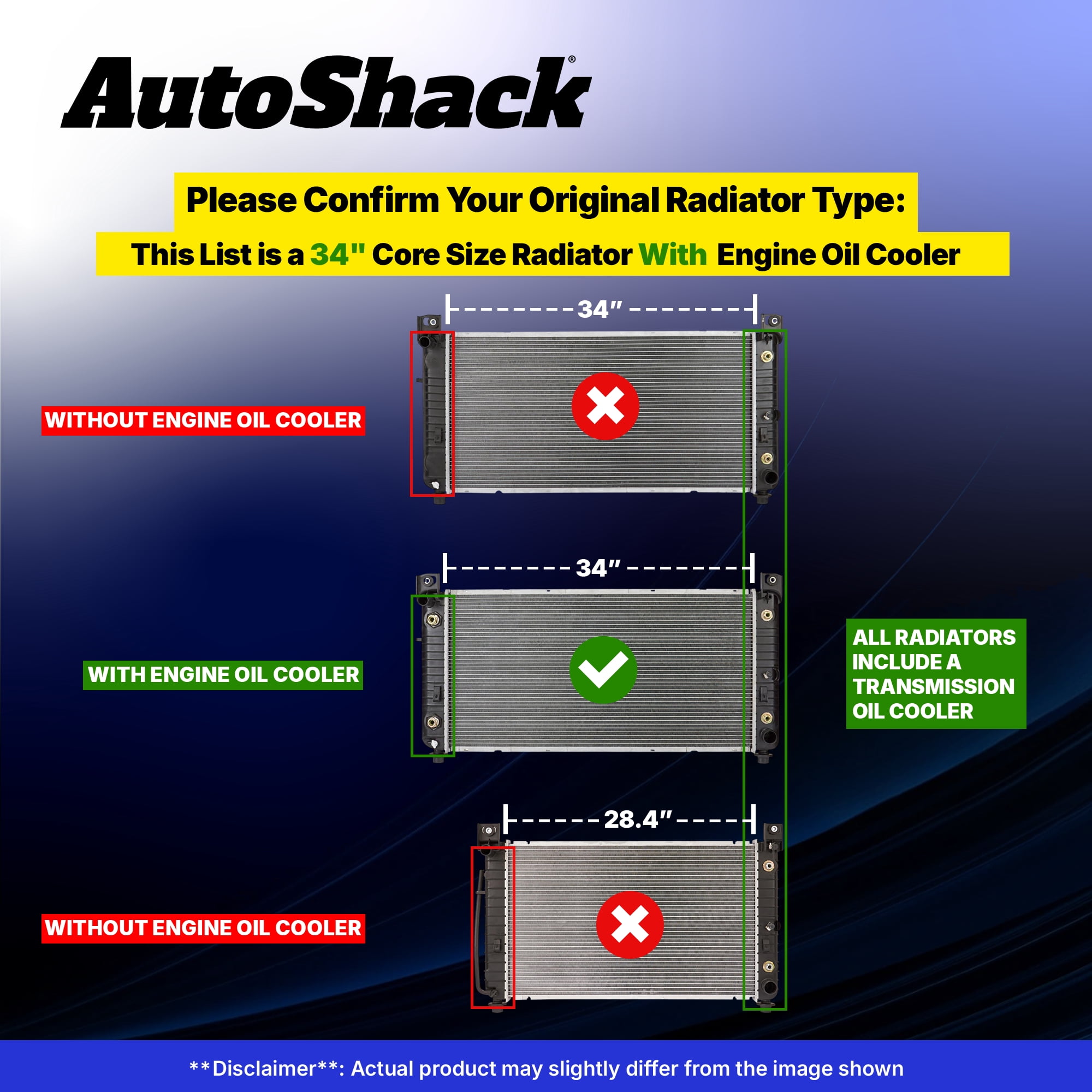 Autoshack Radiator Compatible with Chevrolet & GMC, Silverado 1500 1999-2013 Sierra 1500 1999-2013 Tahoe 2000-2014, V6 4.3L V8 4.8L 5.3L 5.7L 6.0L 6.2L, with Transmission & Engine Oil Cooler