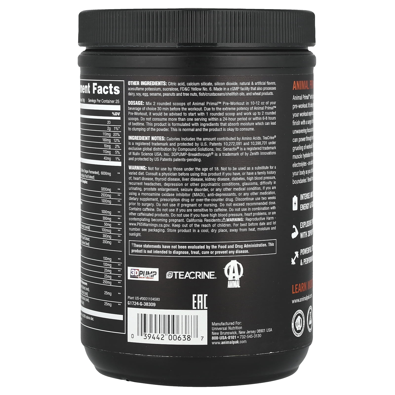 Universal Nutrition Animal Pre Workout Primal Loaded - Wick'd Peach - 25 Servings