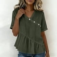 thumbnail image 5 of Paiwinds Women's V-Neck Linen Top Short Sleeve Button Detail Solid Color Casual Blouse with Ruffle Hem for Spring Summer, 5 of 8