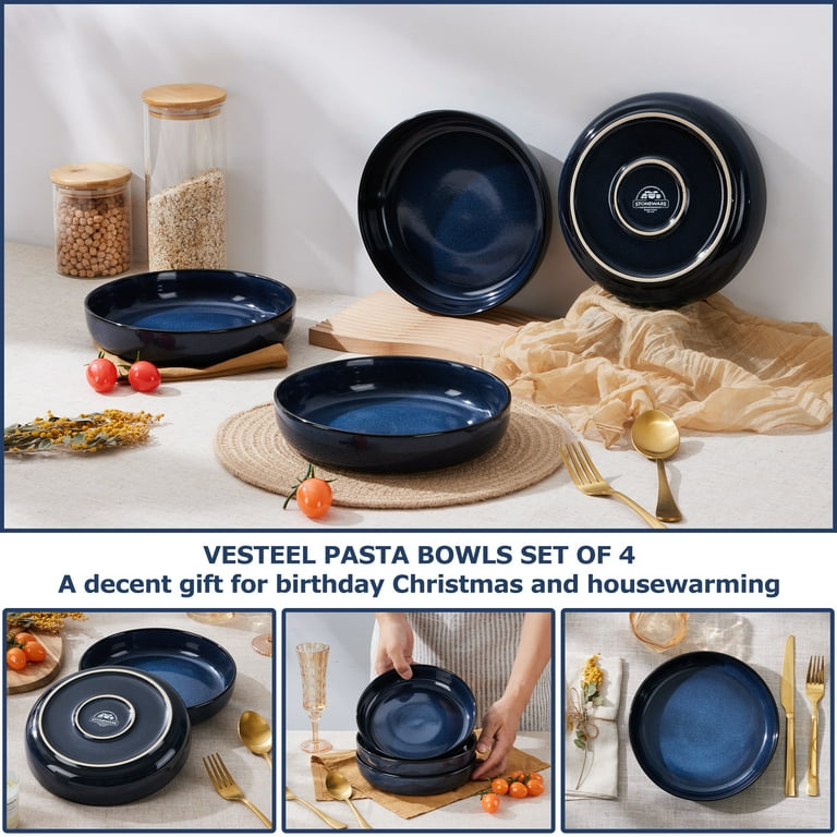 Vesteel Pasta Bowl Set of 4, 22oz Stoneware Salad Pasta Serving
