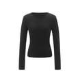 thumbnail image 2 of Douhoow Women Basic Long Sleeve Top Slim Baby Tee Solid Color Round Neck Crop Top, 2 of 9