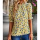 thumbnail image 3 of Blusa con cuello alto NikouMX para mujer estampado floral cuello con Ribete de volantes jersey manga abullonada, 3 of 6