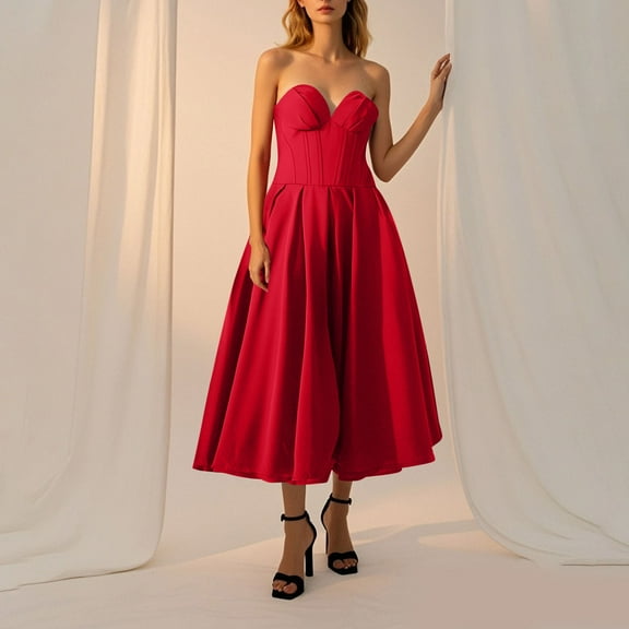 QingYiHua Coctail Dresses for Women 2025 Wedding Guest Summer Tube Bandeau Vintage Corset Fishbone Long Dress A-Line Evening Party Gown Dress