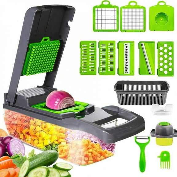 Multifunctional 15-In-1 Food Vegetable Chopper, Cutter Slicer Salad Onion Chopper Cutter Dicer With Container, 8 Interchangable Blades