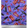 thumbnail image 1 of Soimoi Rayon Fabric Bus,Telephone Booth & London Clock Tower Architectural Decor Fabric Printed Yard 56 Inch Wide, 1 of 3