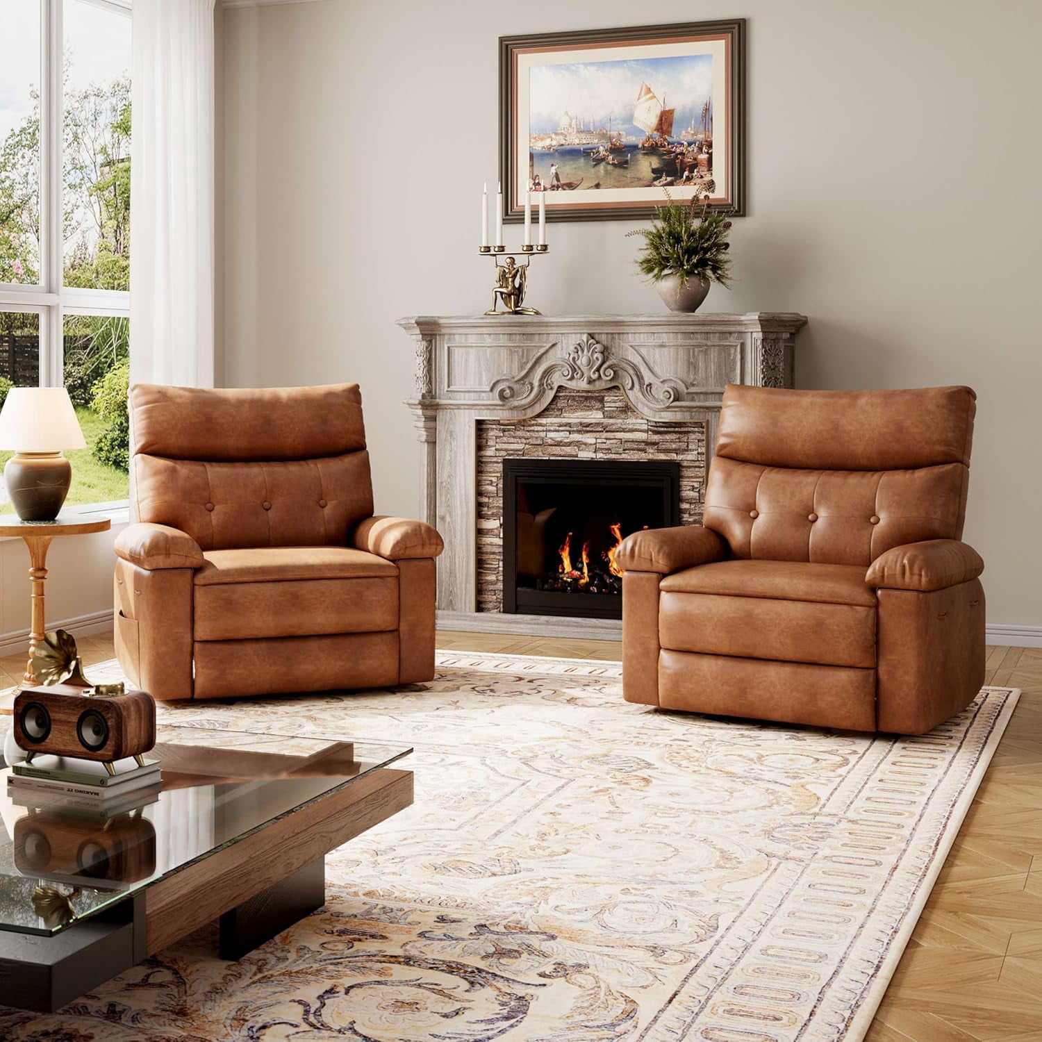 Oversized Recliner Chair - Faux PU Leather Large Manual Recliner for Adults, Exceptional Comfort Lazy Chair with 1.5X Sponge Filling and Easy Recline Mechanism for Relaxation