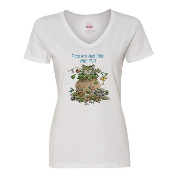 Inktastic Cats Are Just Friends with Fur Cat in Flower Women's V-Neck T-Shirt