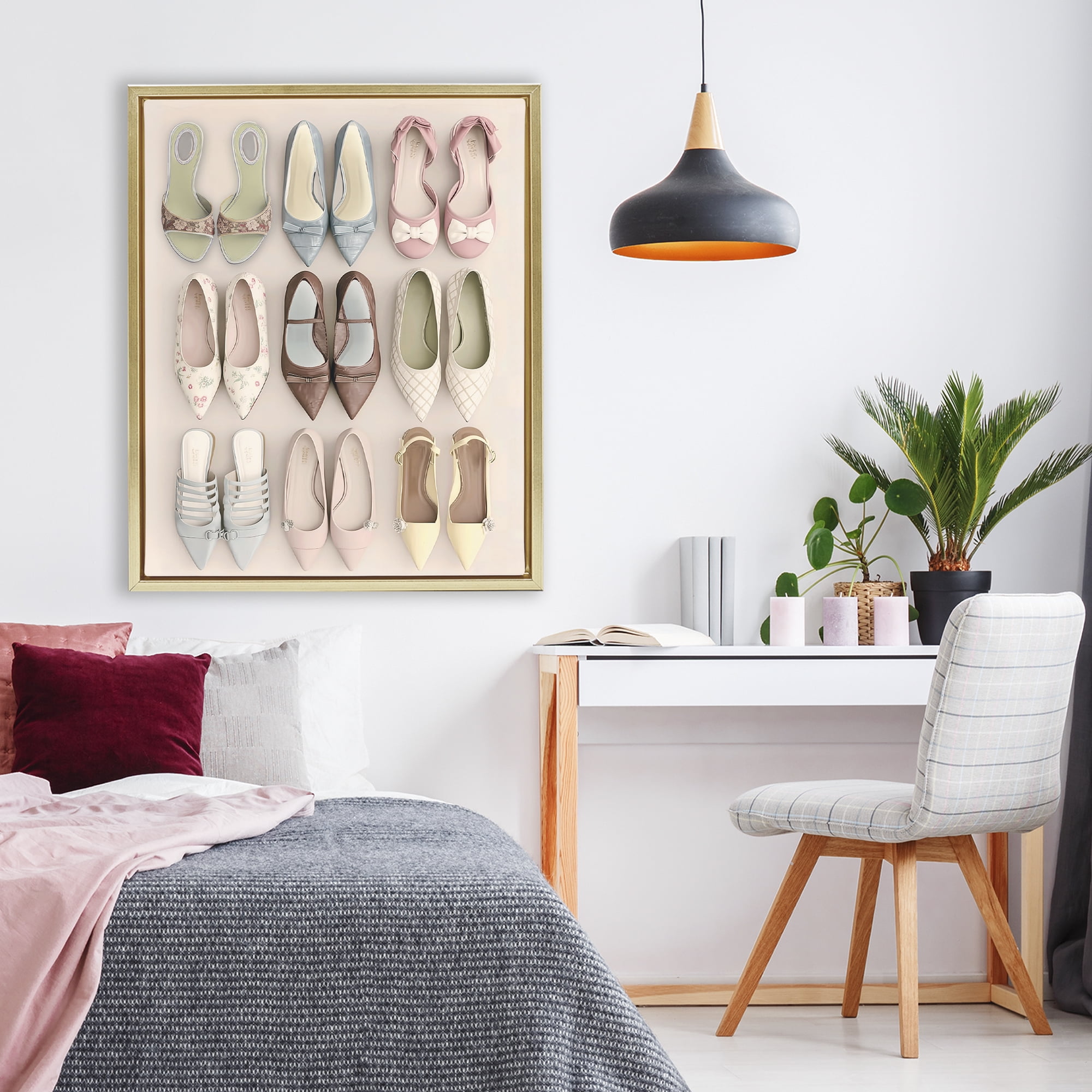Beatrice's Closet Shoes Gold Framed Floater Canvas Wall Art, design by Annabelle Hall
