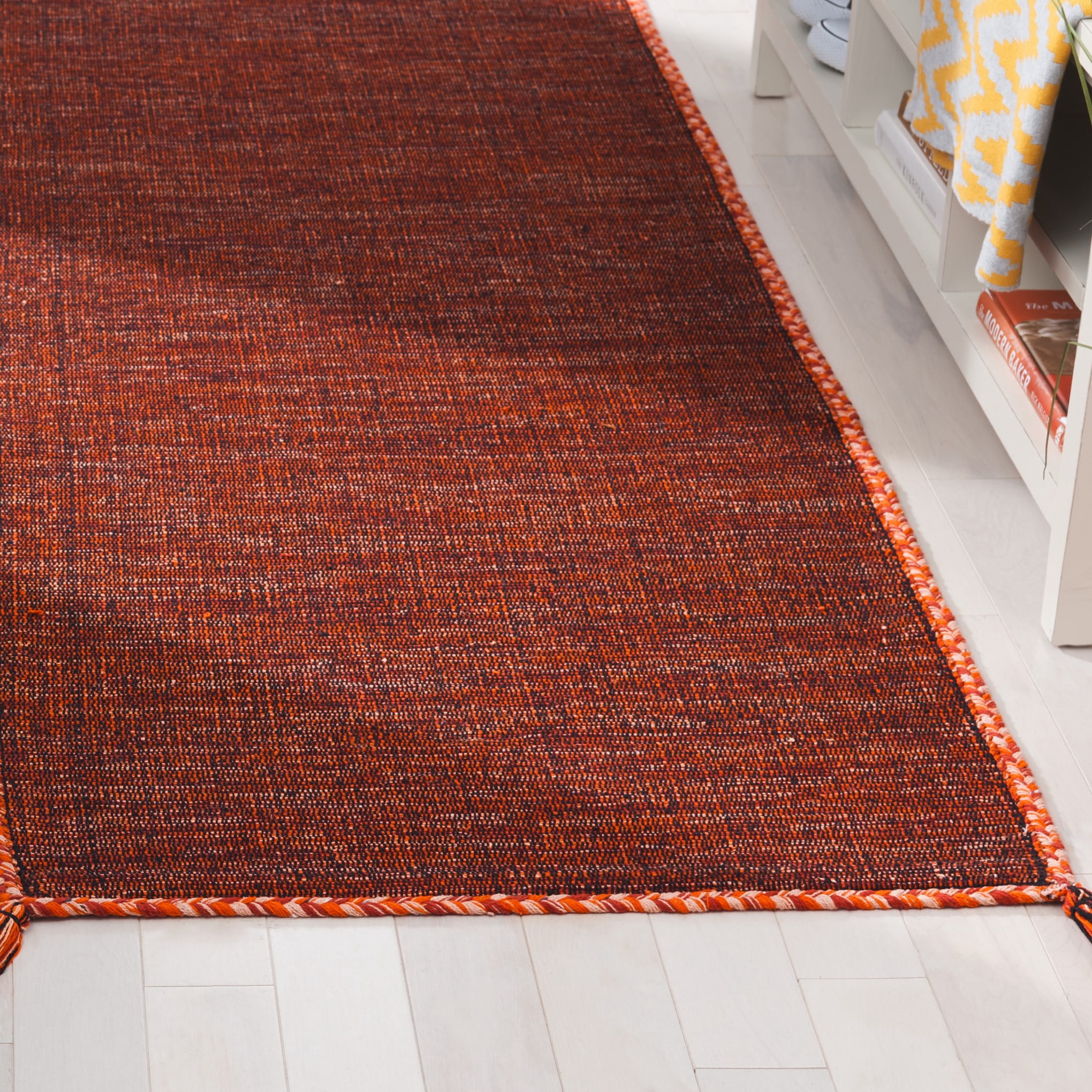 SAFAVIEH Montauk Bijar Solid Cotton Runner Rug, Orange/Black, 2'3" x 8'