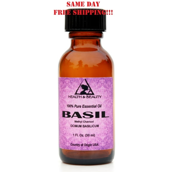 BASIL ESSENTIAL OIL METHYL CHAVICOL AROMATHERAPY PURE GLASS BOTTLE 1 OZ, 30 ml