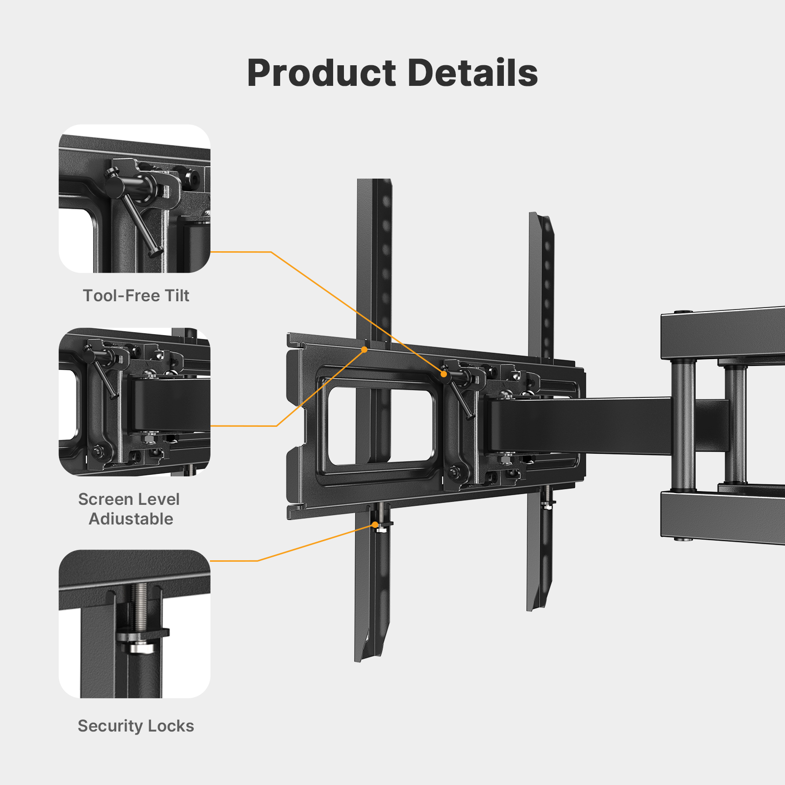 Full Motion Articulating TV Wall Mount  Swivel Tilting Bracket Fit for 26-65 In Flat & Curved TVs - image 4 of 8