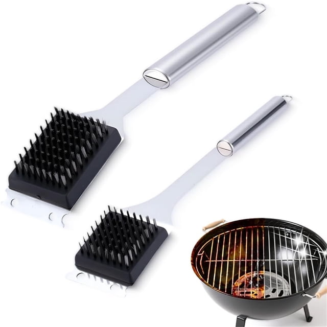 Cepillo de Limpieza para Parrillas de Acero Inoxidable 2 En 1 con Raspador - Utensilio Resistente para Limpieza Profunda de Parrillas de Gas, Carbón y Eléctricas - Tamaño Grande de 42 Cm