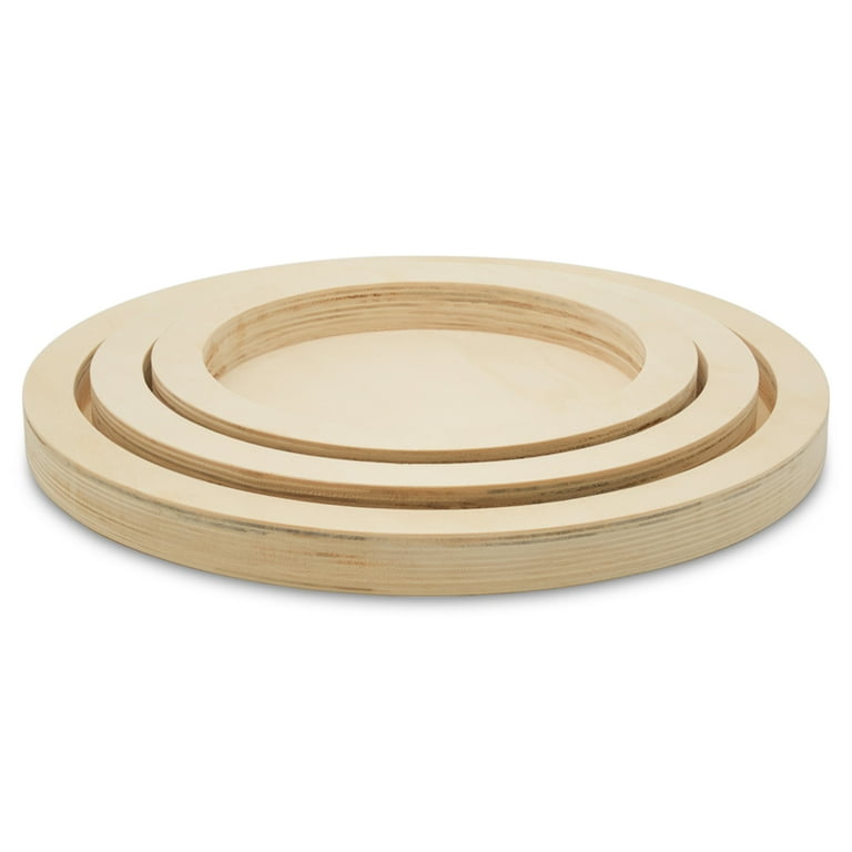 Wood Decorative Tray - Round Unfinished Wooden Craft Trays DIY 1