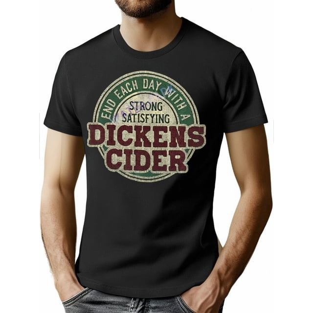 Camiseta humorística "Dickens Cider" para hombre - 100 % algodón, manga corta, negra | Estampado gráfico impactante y atractivo | Ropa informal para todo el año | Lavable a máquina, camiseta deportiva