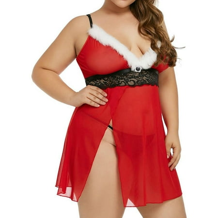 

Scvgkk Women s Plus Size See Through Lace Christmas Nightgown Pajamas