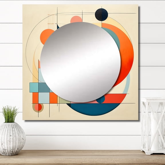 Designart "Happy Coincidence Abstract Retro Geometrics IV" Modern Midcentury Blue Large Square Mirror - Square Bedroom Mirror Printed Wall Decor - Mid-Century Square Printed Wall Mirror Art