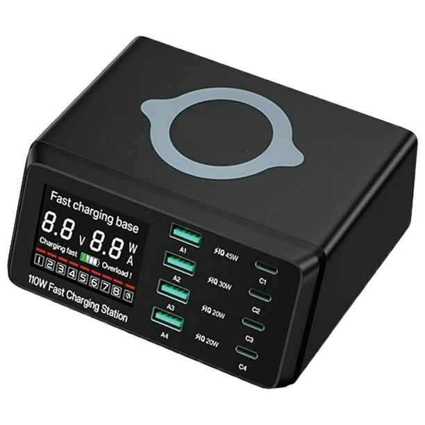 Cargador inalámbrico UltraChargeBlack 1Pza 110W Estación de Carga QI USB Tipo C Negro.