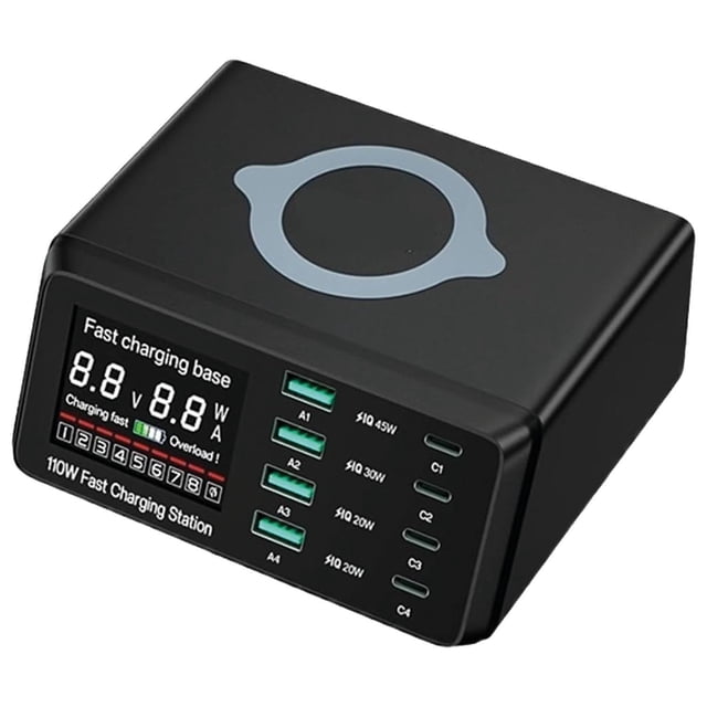 Cargador inalámbrico UltraChargeBlack 1Pza 110W Estación de Carga QI USB Tipo C Negro.