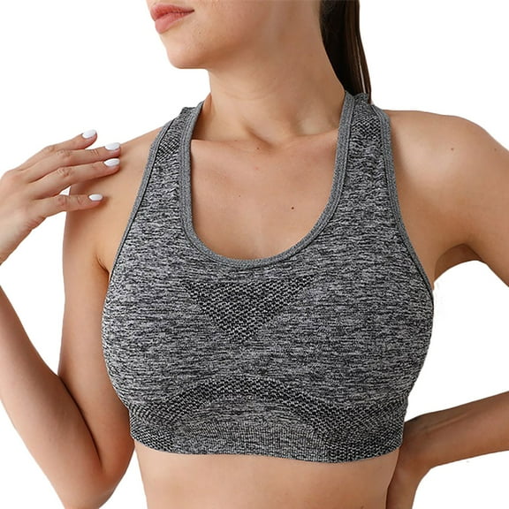 Ashirexll Womens Sports Bras High Support Gathered Shockproof Breathable Comfortable Solid Color Padded Sports Bra Gray One Size