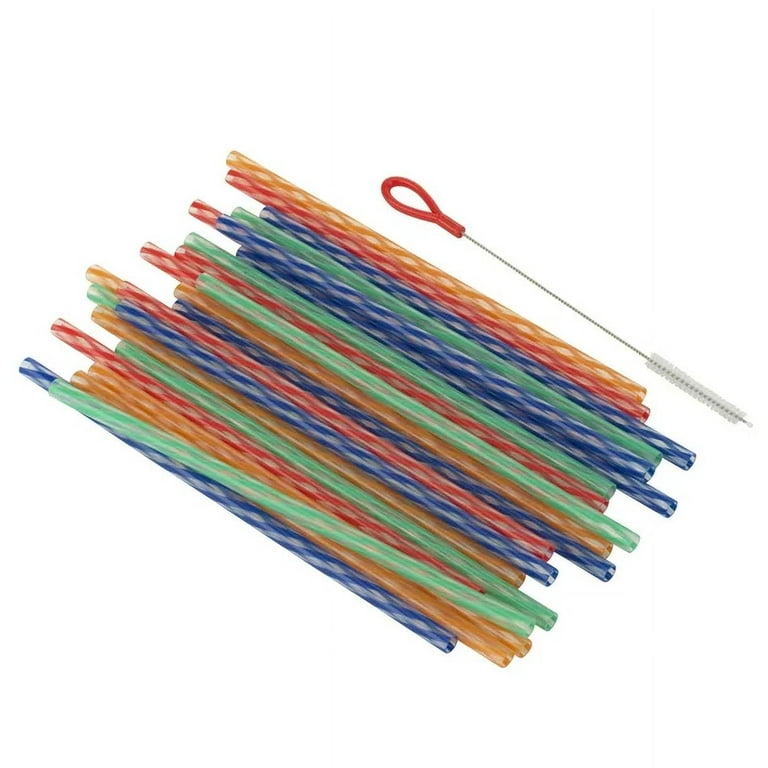 60 Pieces Christmas Straws Plastic Reusable Straw with Straw Cleaning Brush  for Christmas Party Family Supply, 9 Inches (Christmas Color)