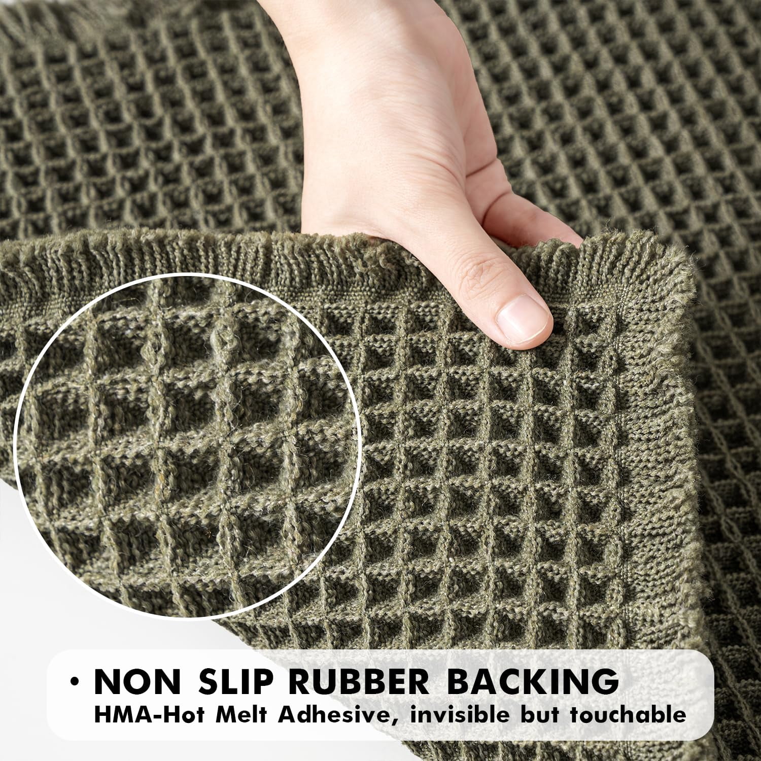 Set of 2 Waffle Bathroom Rugs, Boho Bath Rugs Non Slip Washable, Super Absorbent Bath Mats, Ultra Soft Rubber Backed Shower Mats for Bathroom Floor, Tub and Shower, Brown, 18x30 Inch